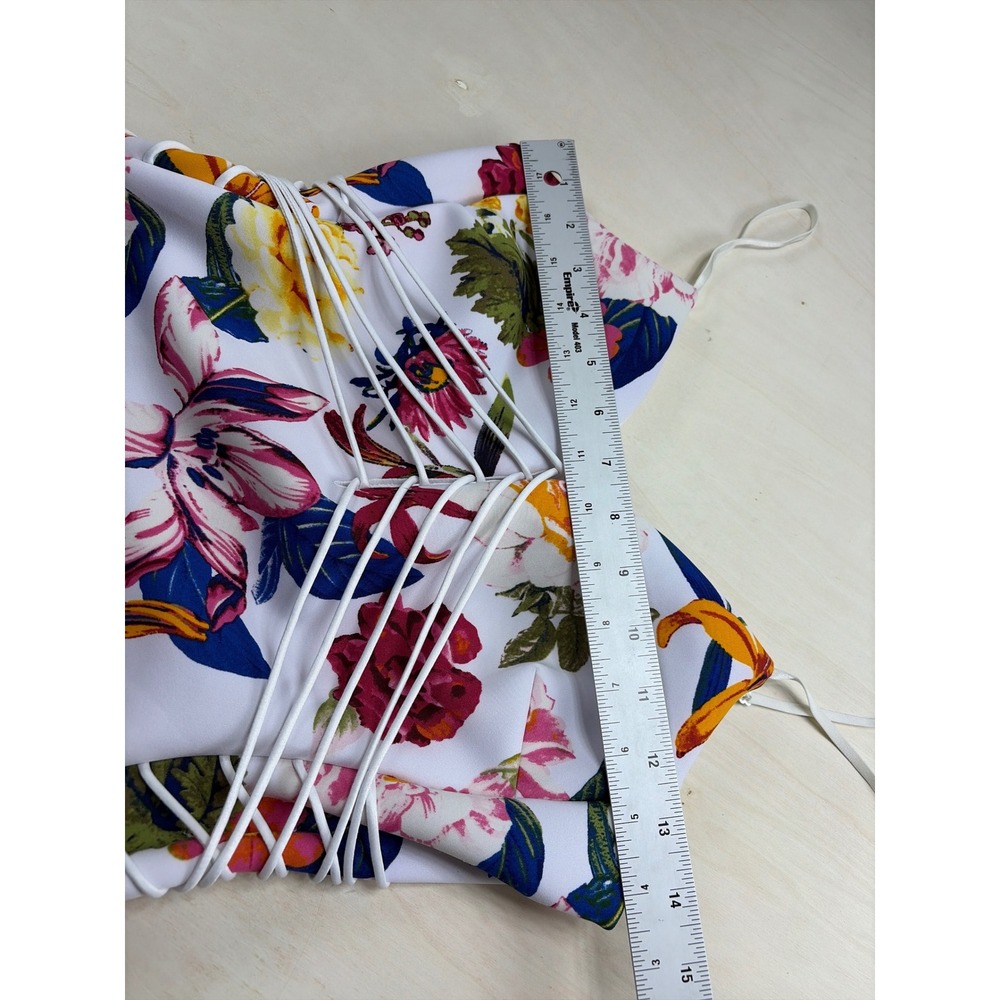 Guess Los Angeles Floral Bodycon Dress White Multi Strap Cage Waist Small - Picture 4 of 8